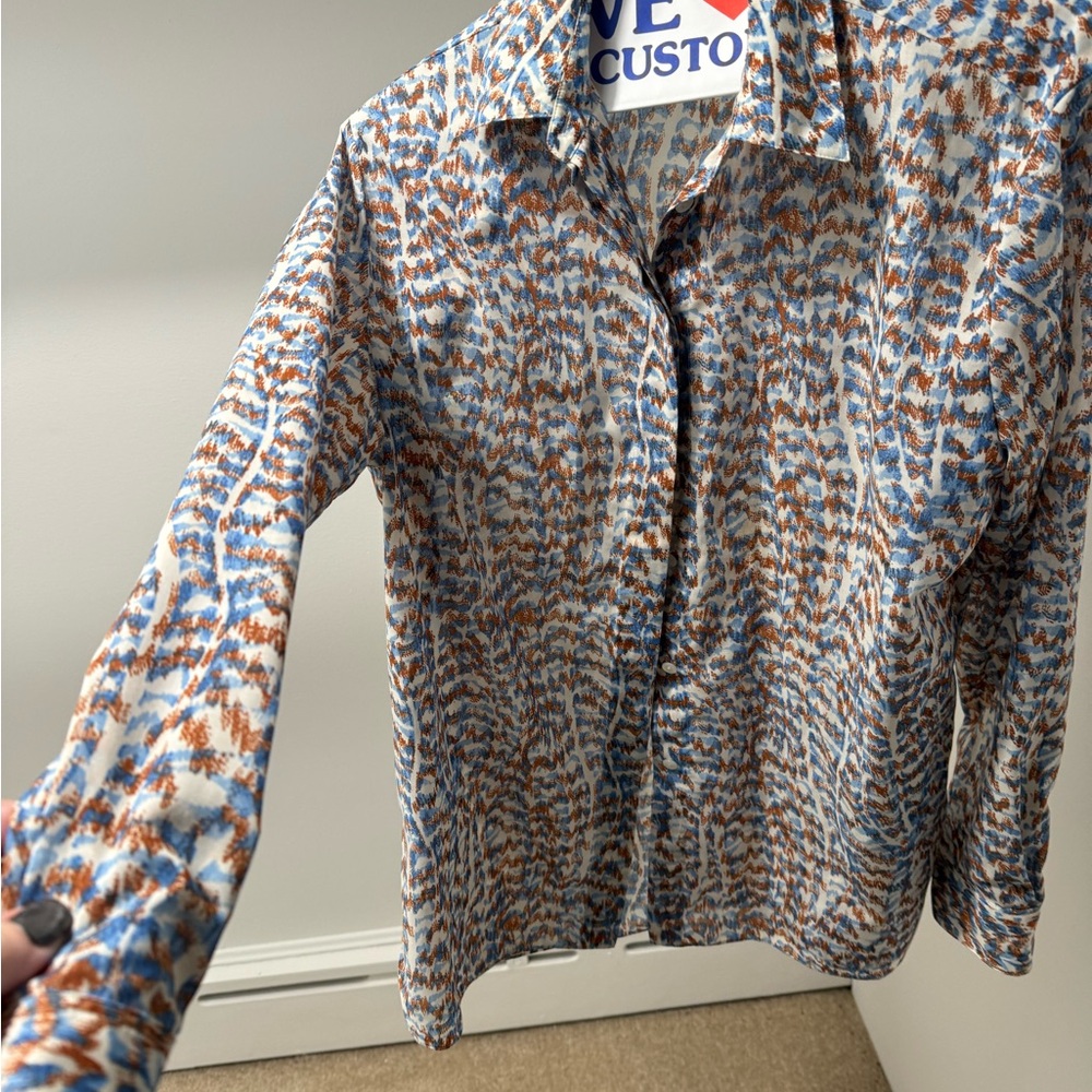 Theory Blue and Brown Patterned Shirt